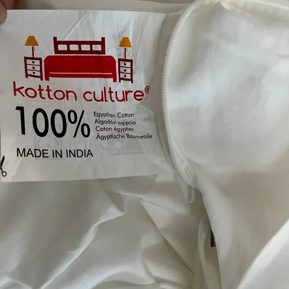 Kotton Culture Duvet Euro Twin Cover White Egyptian Cotton Zip Closure